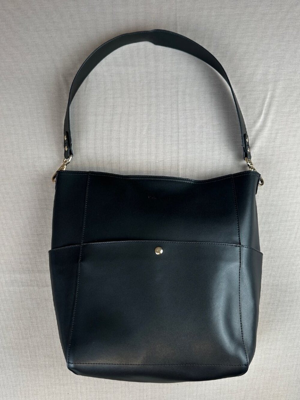 Bostanten Genuine Leather Bucket Tote Shoulder Bag Black Gold Hardware Structure